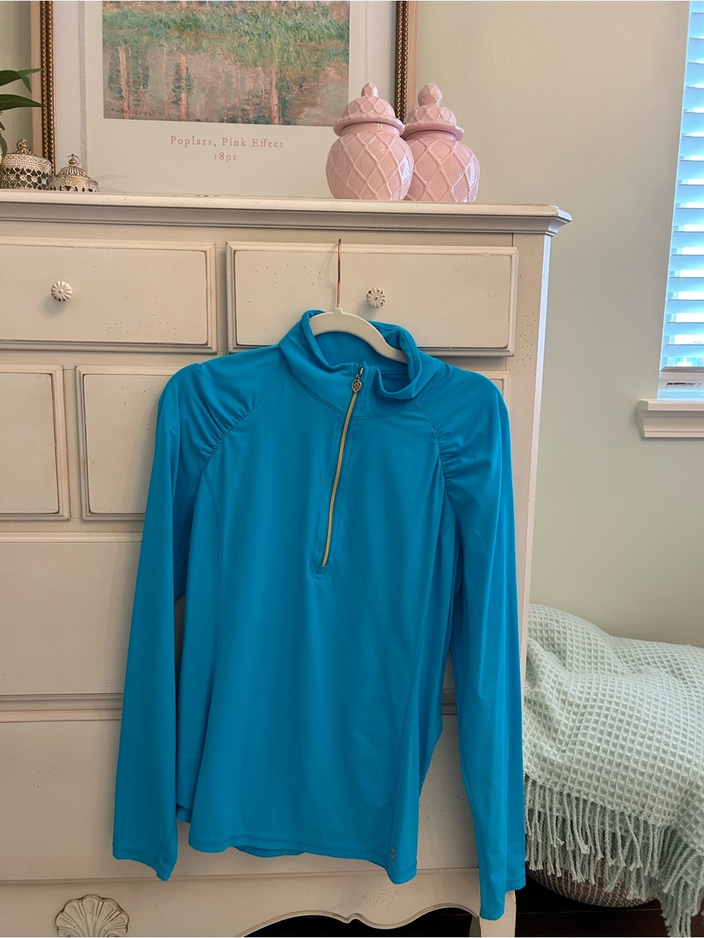 Lilly Pulitzer Caribbean Blue Quarter-Zip Long Sleeve Top